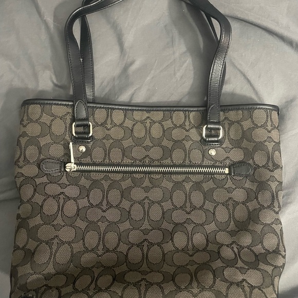 Coach Signature Zip Top Tote F58282 Black/Grey - Picture 2 of 4